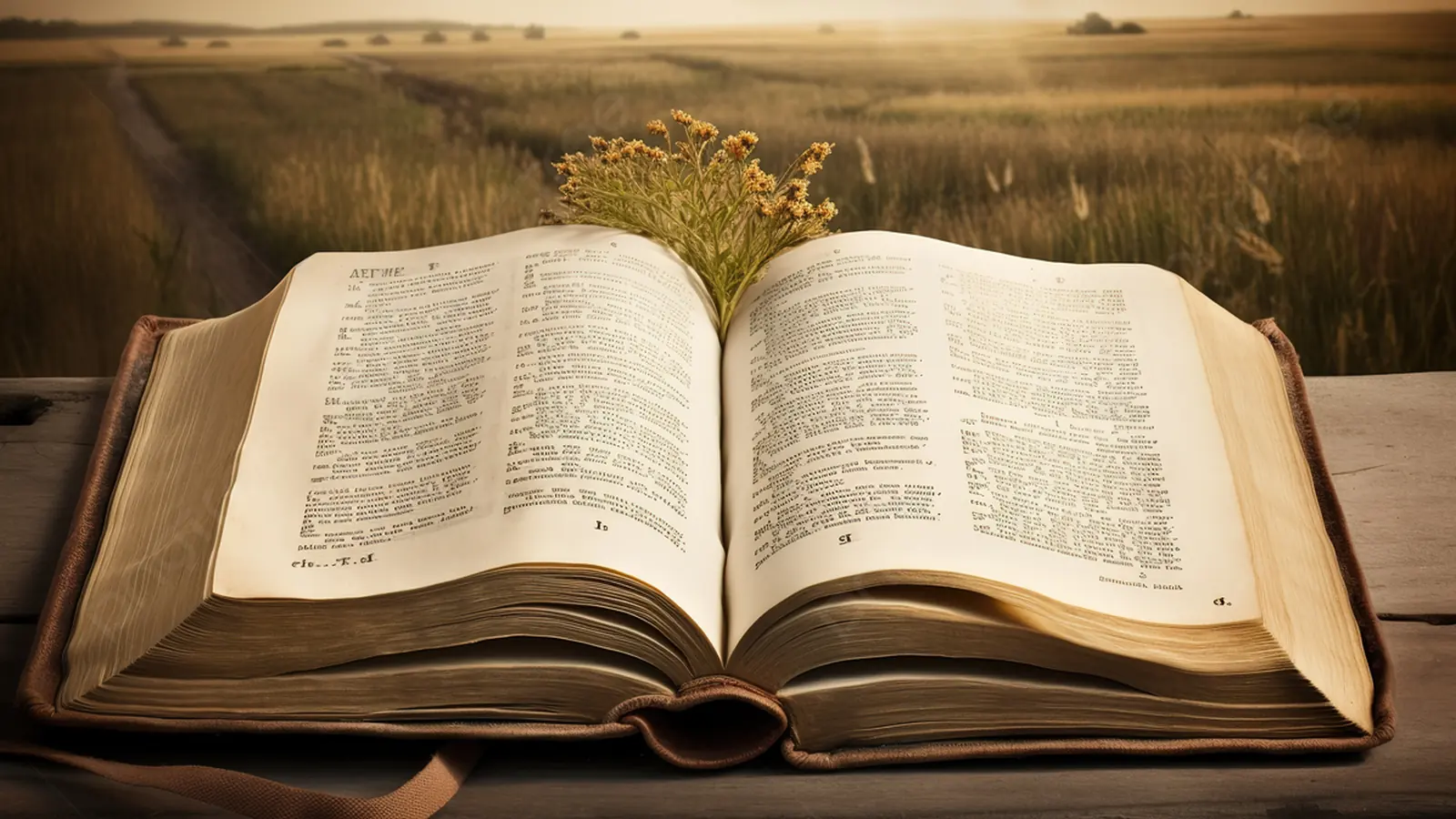 An open Bible resting on a field of wheat